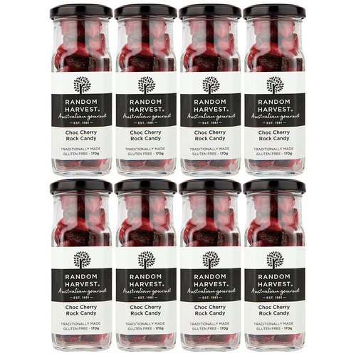 Random Harvest Choc Cherry Rock Candy 8 x 170g Jars Gluten Free Vegan Friendly