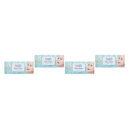 Baby U Baby Wipes Fragrance Free 80 Wipes Pack of 4