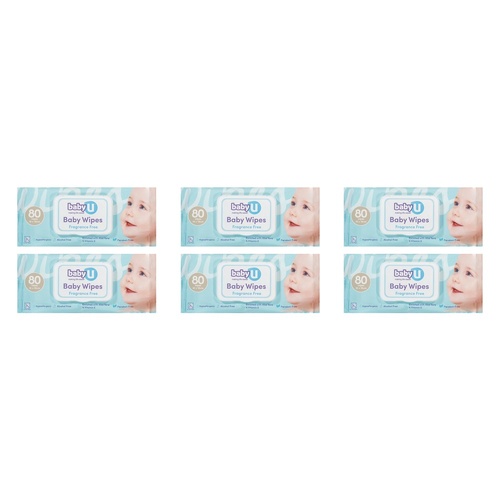 Baby U Baby Wipes Fragrance Free 80 Wipes Pack of 6