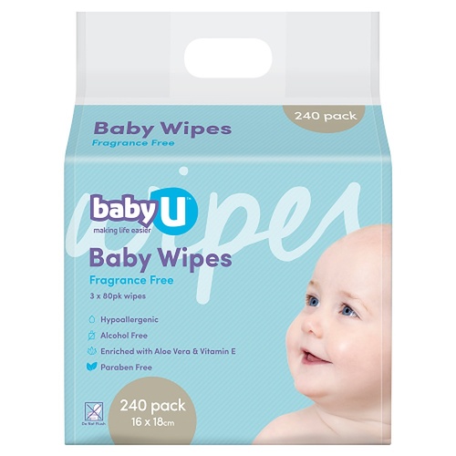 Baby U Baby Wipes Fragrance Free 240 Wipes