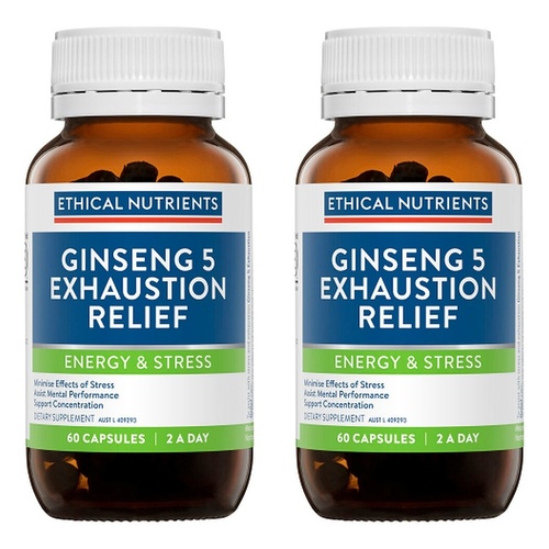 Ethical Nutrients Ginseng 5 Exhaustion Relief Capsules 60 Pack Bundle of 2