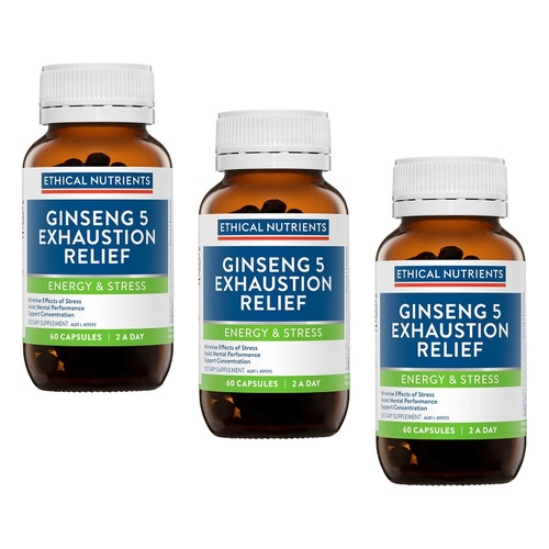 Ethical Nutrients Ginseng 5 Exhaustion Relief Capsules 60 Pack Bundle of 3
