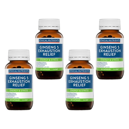 Ethical Nutrients Ginseng 5 Exhaustion Relief Capsules 60 Pack Bundle of 4