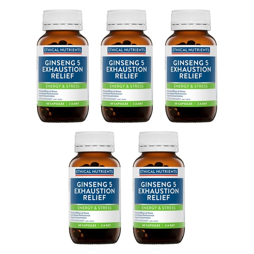 Ethical Nutrients Ginseng 5 Exhaustion Relief Capsules 60 Pack Bundle of 5