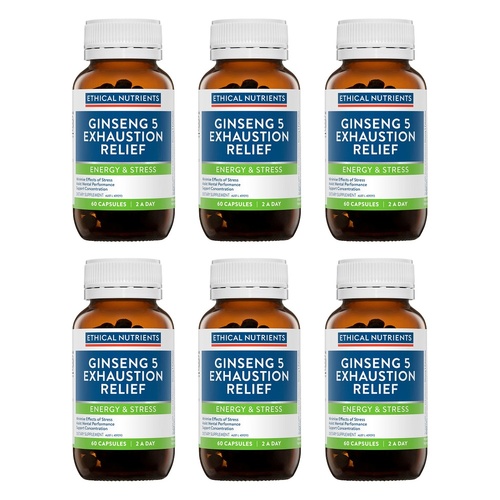 Ethical Nutrients Ginseng 5 Exhaustion Relief Capsules 60 Pack Bundle of 6
