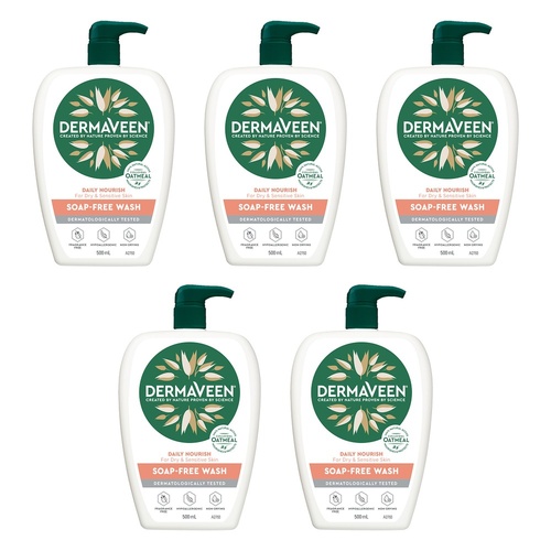 DermaVeen Daily Nourish Soap-Free Wash for Dry & Sensitive Skin 500mL Pack of 5