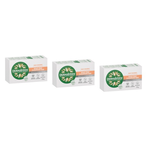 DermaVeen Daily Nourish Soap-Free Cleansing Bar 115g Pack of 3