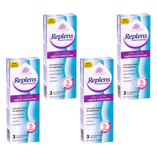 Replens Long-Lasting Vaginal Moisturiser 3 Pack Bundle of 4