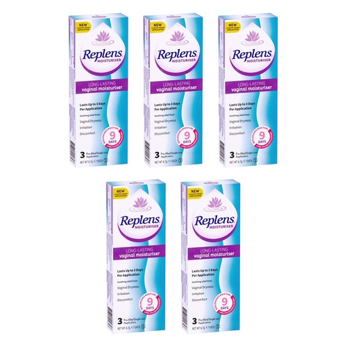 Replens Long-Lasting Vaginal Moisturiser 3 Pack Bundle of 5