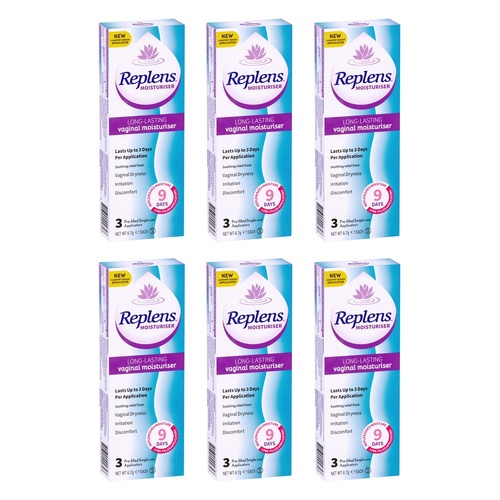 Replens Long-Lasting Vaginal Moisturiser 3 Pack Bundle of 6