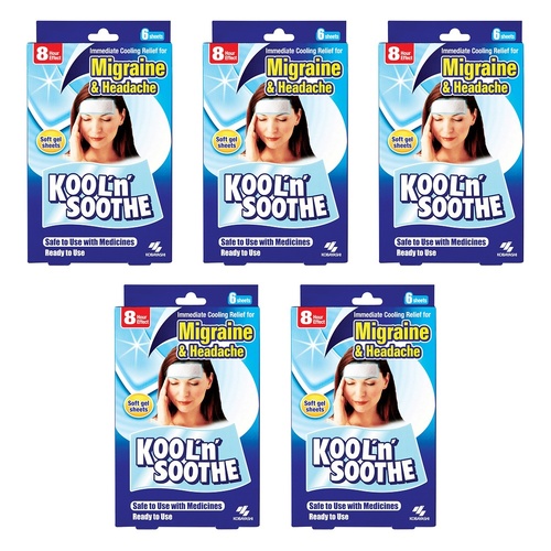 Kool 'n' Soothe Migraine & Headache Sheets 6 Pack x 6 Bundle of 5
