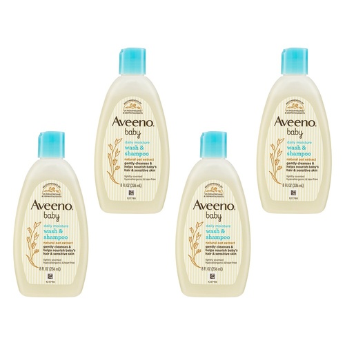 Aveeno Baby Daily Moisture Wash & Shampoo Lightly Scented Sensitive Pack of 4