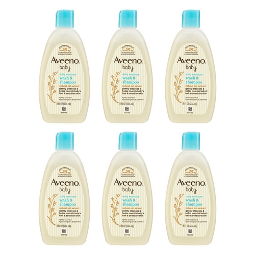 Aveeno Baby Daily Moisture Wash & Shampoo Lightly Scented Sensitive Pack of 6