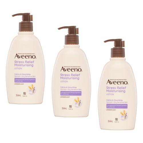 Aveeno Stress Relief Lavender Scented Moisturising Body Lotion 354mL Pack of 3