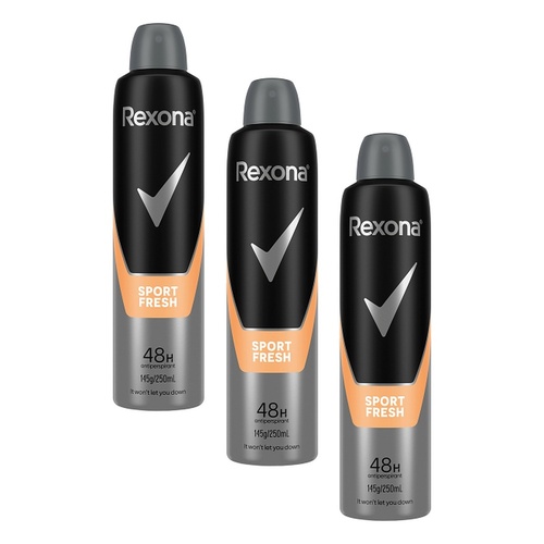 Rexona Men Antiperspirant Aerosol Deodorant Sport Fresh, 250mL Pack of 3