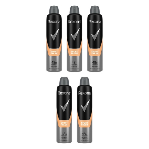 Rexona Men Antiperspirant Aerosol Deodorant Sport Fresh, 250mL Pack of 5
