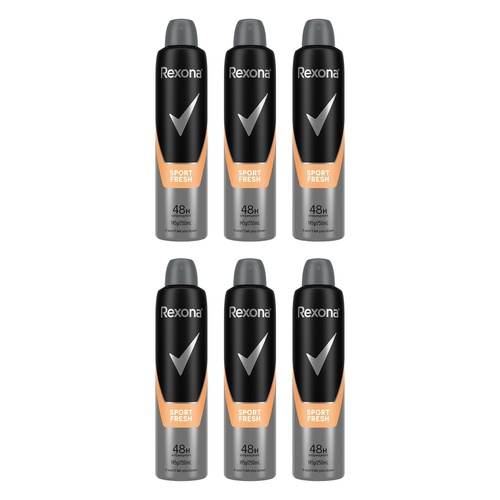Rexona Men Antiperspirant Aerosol Deodorant Sport Fresh, 250mL Pack of 6