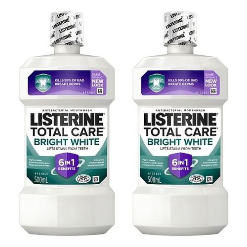 Listerine Bright White Mouthwash 500mL Pack of 2