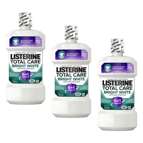Listerine Bright White Mouthwash 500mL Pack of 3
