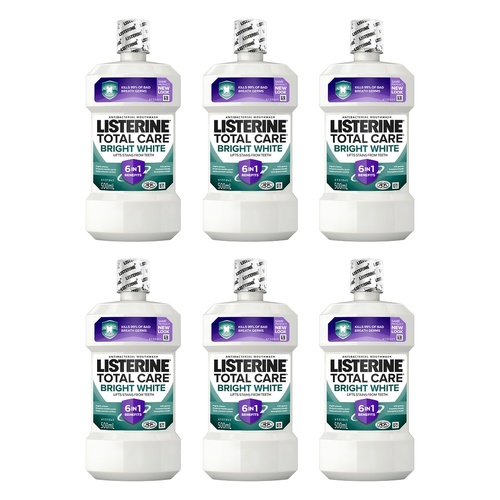 Listerine Bright White Mouthwash 500mL Pack of 6