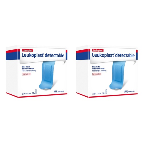 Leuko Leukoplast Detectable Blue First Aid Dressing 28mm x 72mm 50 Bundle of 2