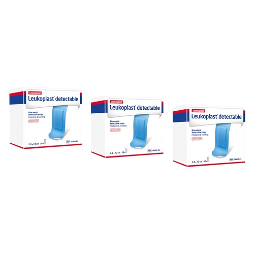 Leuko Leukoplast Detectable Blue First Aid Dressing 28mm x 72mm 50 Bundle of 3