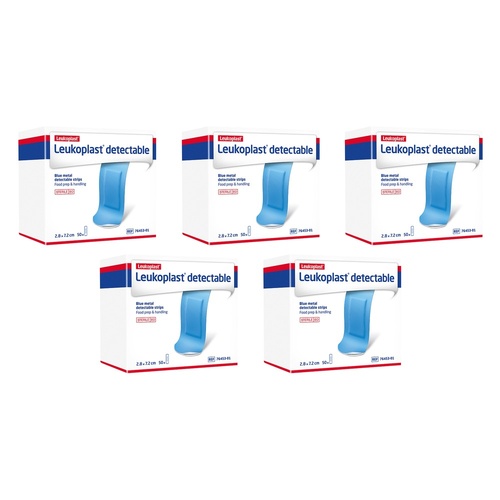 Leuko Leukoplast Detectable Blue First Aid Dressing 28mm x 72mm 50 Bundle of 5