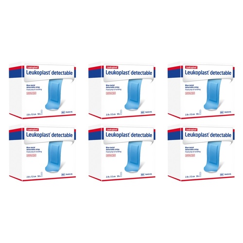 Leuko Leukoplast Detectable Blue First Aid Dressing 28mm x 72mm 50 Bundle of 6