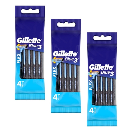 Gillette Blue3 Disposable Shaving Razor 4 Pack x 6 Bundle of 3