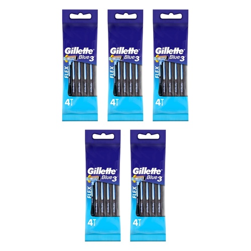 Gillette Blue3 Disposable Shaving Razor 4 Pack x 6 Bundle of 5