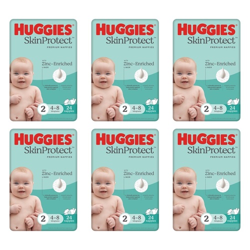 Huggies Skin Protect Nappies Size 2, 24 Nappies x 4 Bundle of 6