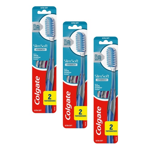 Colgate Slim Soft Advanced Ultra Soft Toothbrush 2 Pack Bundle of 3