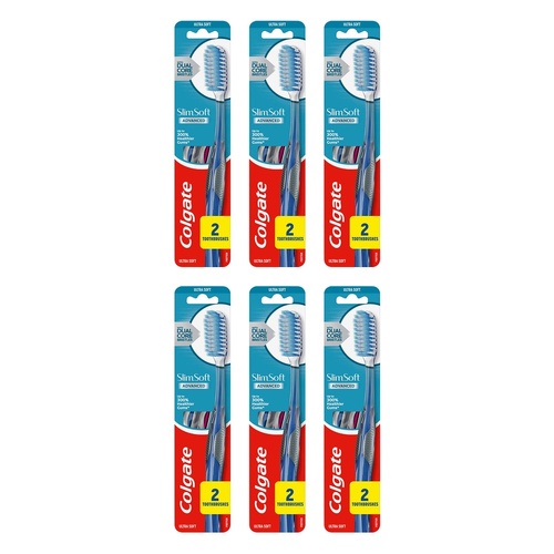 Colgate Slim Soft Advanced Ultra Soft Toothbrush 2 Pack Bundle of 6