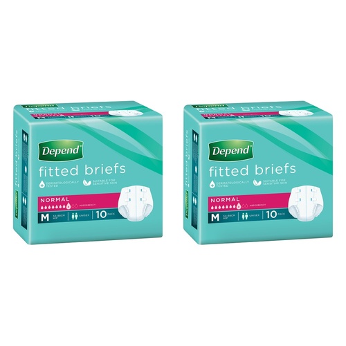 Depend Fitted Briefs Medium 10 Pack x 4 Bundle of 2