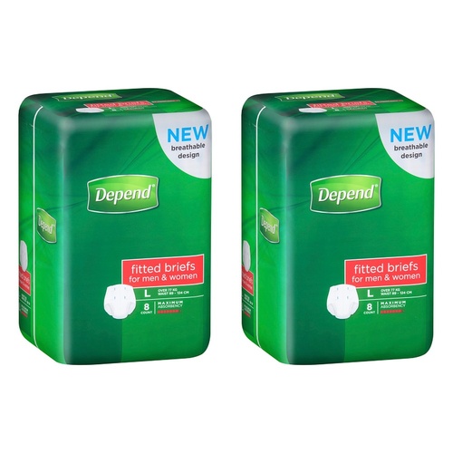 Depend Fitted Briefs Large 8 Pack x 4 Bundle of 2