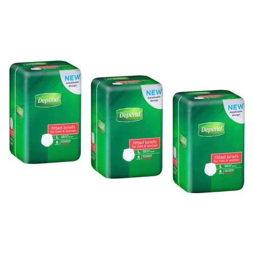 Depend Fitted Briefs Large 8 Pack x 4 Bundle of 3