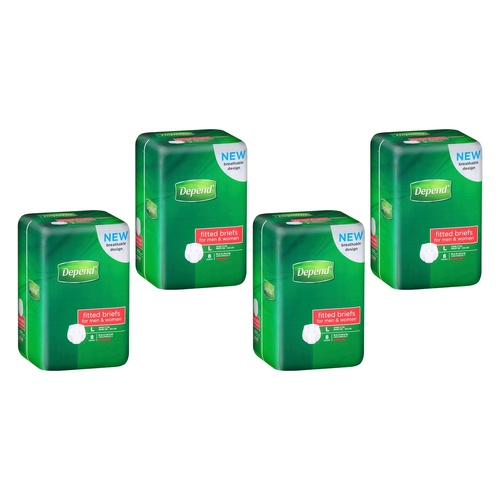 Depend Fitted Briefs Large 8 Pack x 4 Bundle of 4