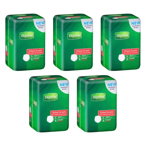Depend Fitted Briefs Large 8 Pack x 4 Bundle of 5