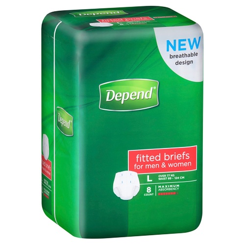 Depend Fitted Briefs Large 8 Pack x 4