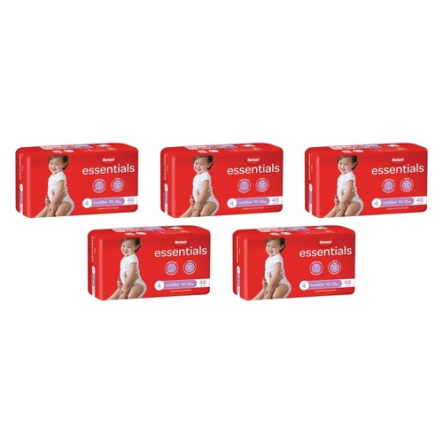 Huggies Essentials Nappies Size 4 (up to 15kg) 46 Pack x 4 Bundle of 5