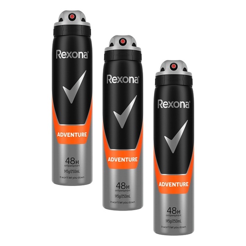 Rexona Adventure Antiperspirant, 48H, 250mL Pack of 3