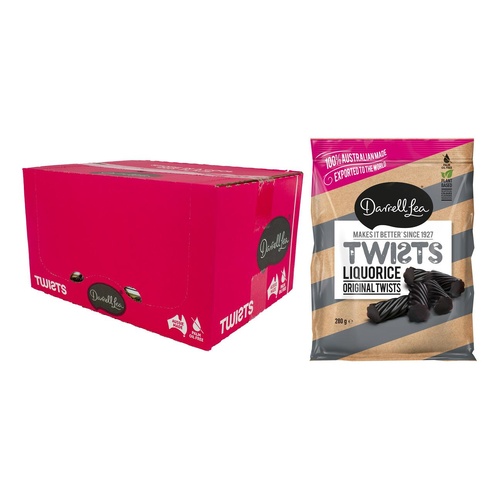 Darrell Lea Original Black Liquorice Twists 280g Display of 12