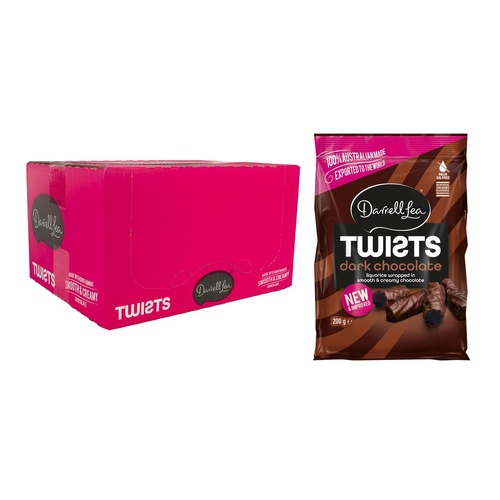 Darrell Lea Dark Chocolate Liquorice Twists 200g Display of 12