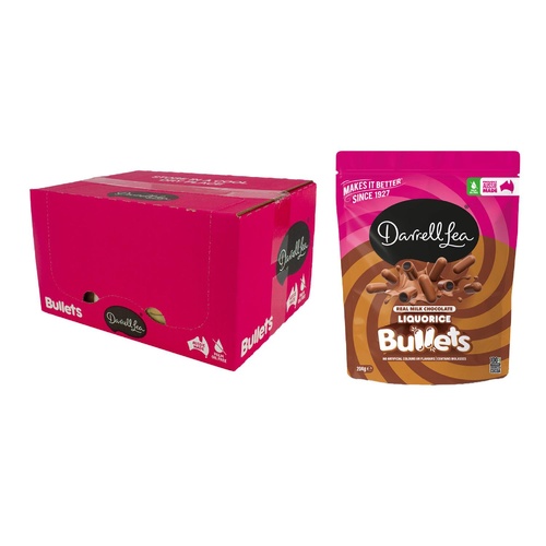 Darrell Lea Milk Chocolate Liquorice Bullets 204g Display of 12