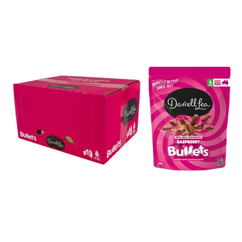 Darrell Lea Milk Chocolate Raspberry Bullets 204g Display of 12