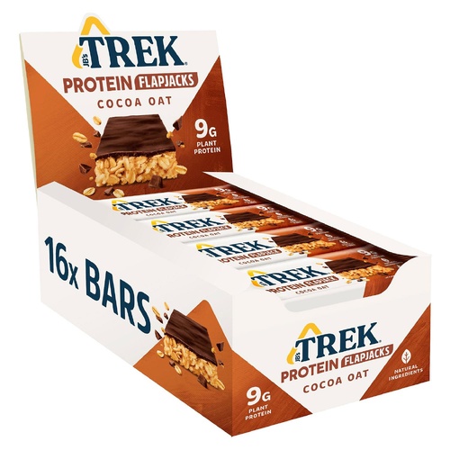 Trek Protein Flapjack Cocoa Oat Bars 50g Display of 16