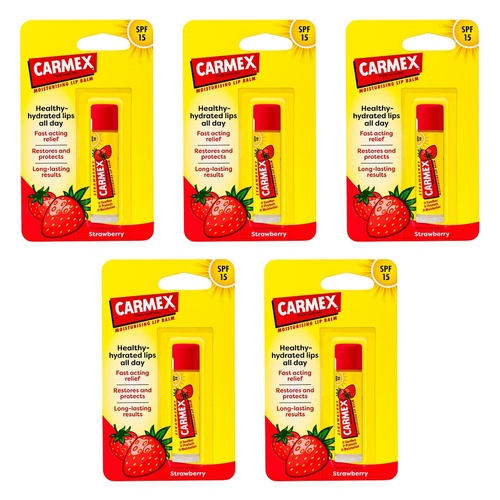 Carmex Classic Click Stick Lip Balm Strawberry SPF15 4.25g x 12 Bundle of 5