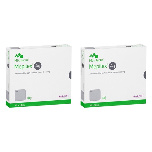 Mepilex Ag Antimicrobial Silicone Foam Dressing 10cm x 10cm 5 Pieces Pack of 2