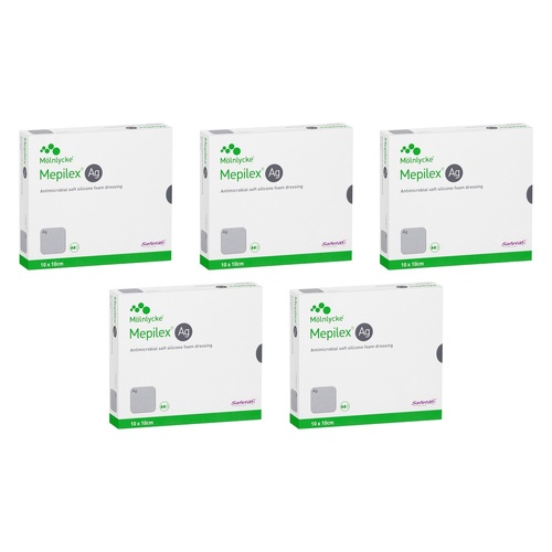 Mepilex Ag Antimicrobial Silicone Foam Dressing 10cm x 10cm 5 Pieces Pack of 5