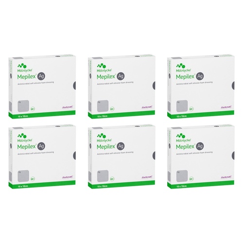 Mepilex Ag Antimicrobial Silicone Foam Dressing 10cm x 10cm 5 Pieces Pack of 6
